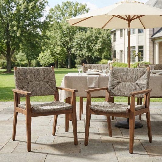 Outdoor Dining Chairs Set of 2 Acacia Wood Wicker