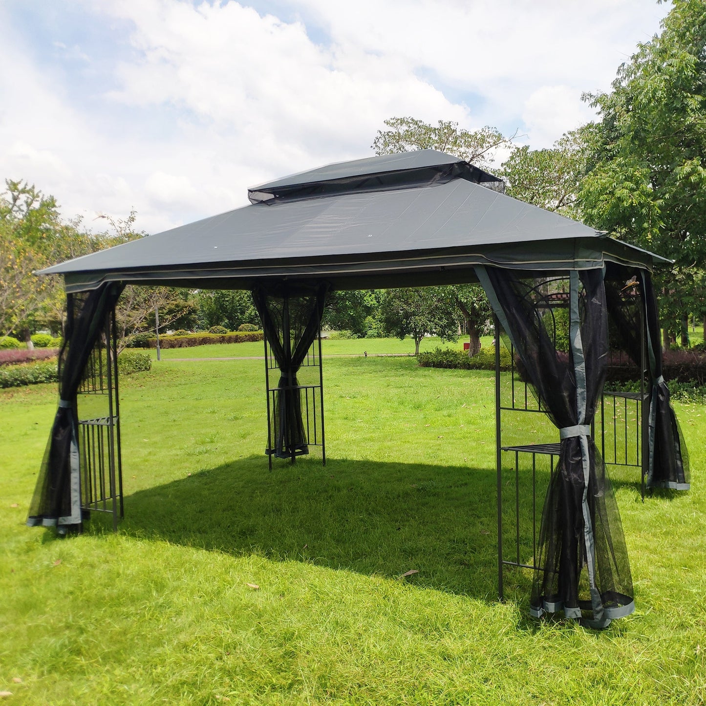 13x10 Outdoor Patio Gazebo Tent with Double Roof and Net