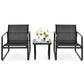 3 Pieces Patio Bistro Furniture Set with Glass Top Table Garden Deck-Black