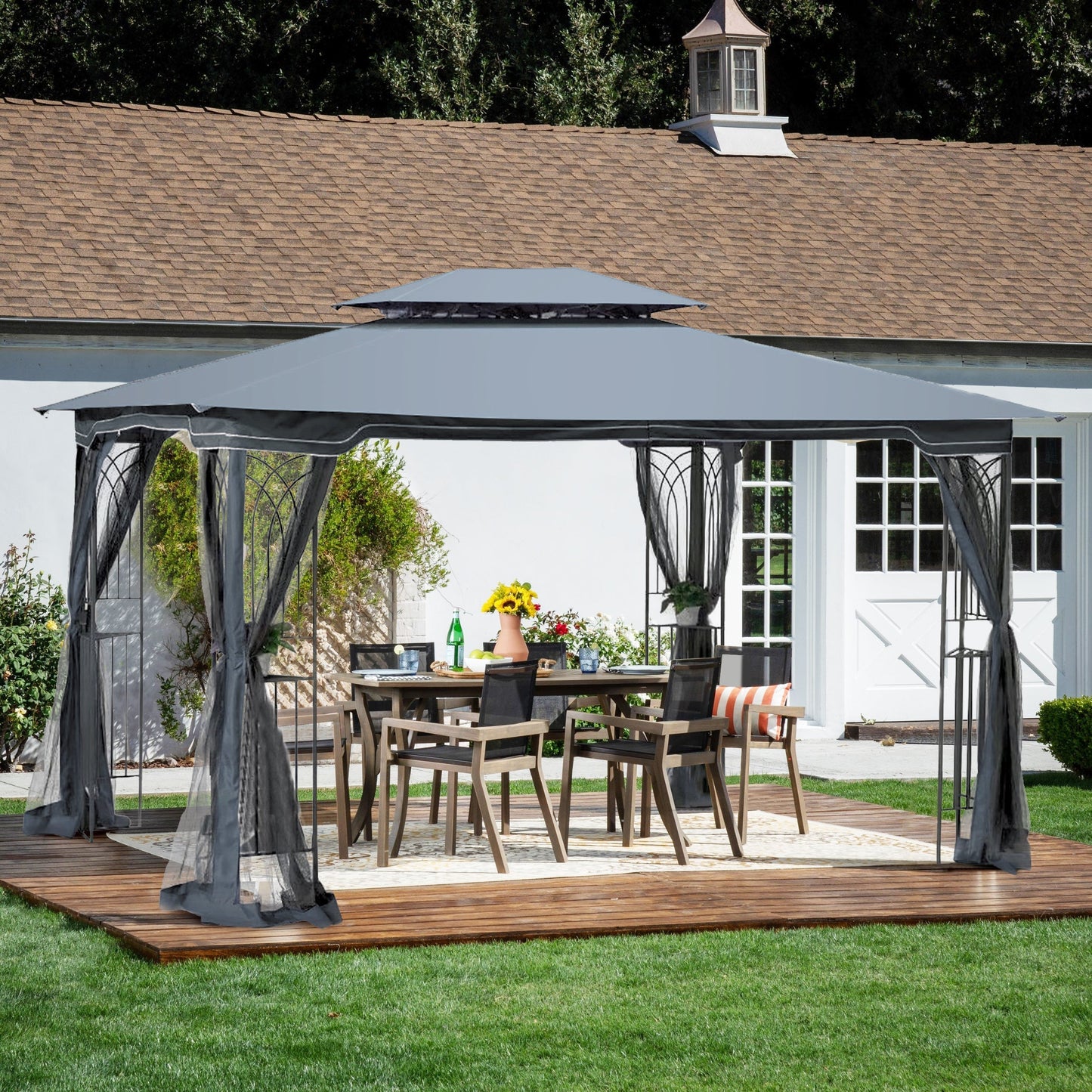 13x10 Outdoor Patio Gazebo Tent with Double Roof and Net
