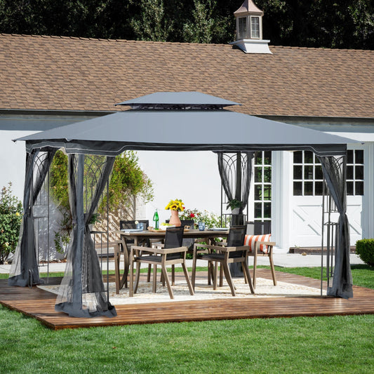13x10 Outdoor Patio Gazebo Tent with Double Roof and Net