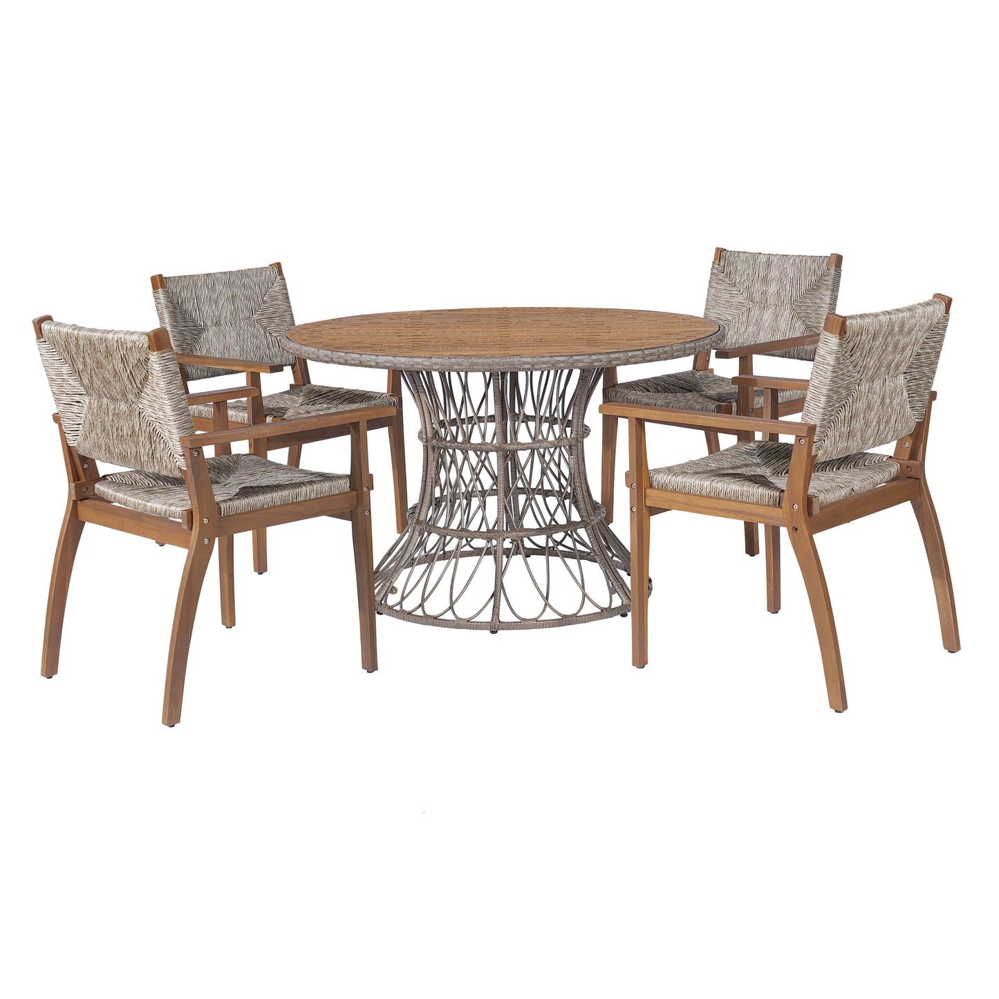 Outdoor Dining Chairs Set of 2 Acacia Wood Wicker