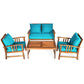 4 Pieces Wooden Patio Furniture Set Table Sofa Chair Cushioned Garden