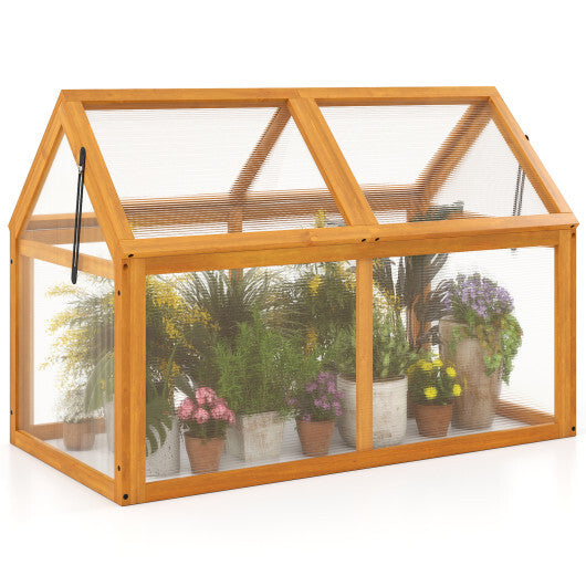 Wood Cold Frame Greenhouse Raised Planter with Adjustable Roof