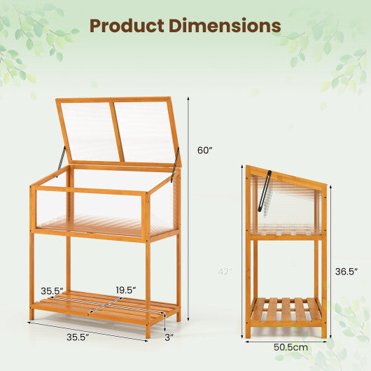 Wood Cold Frame Greenhouse with Openable Roof and Storage Shelf