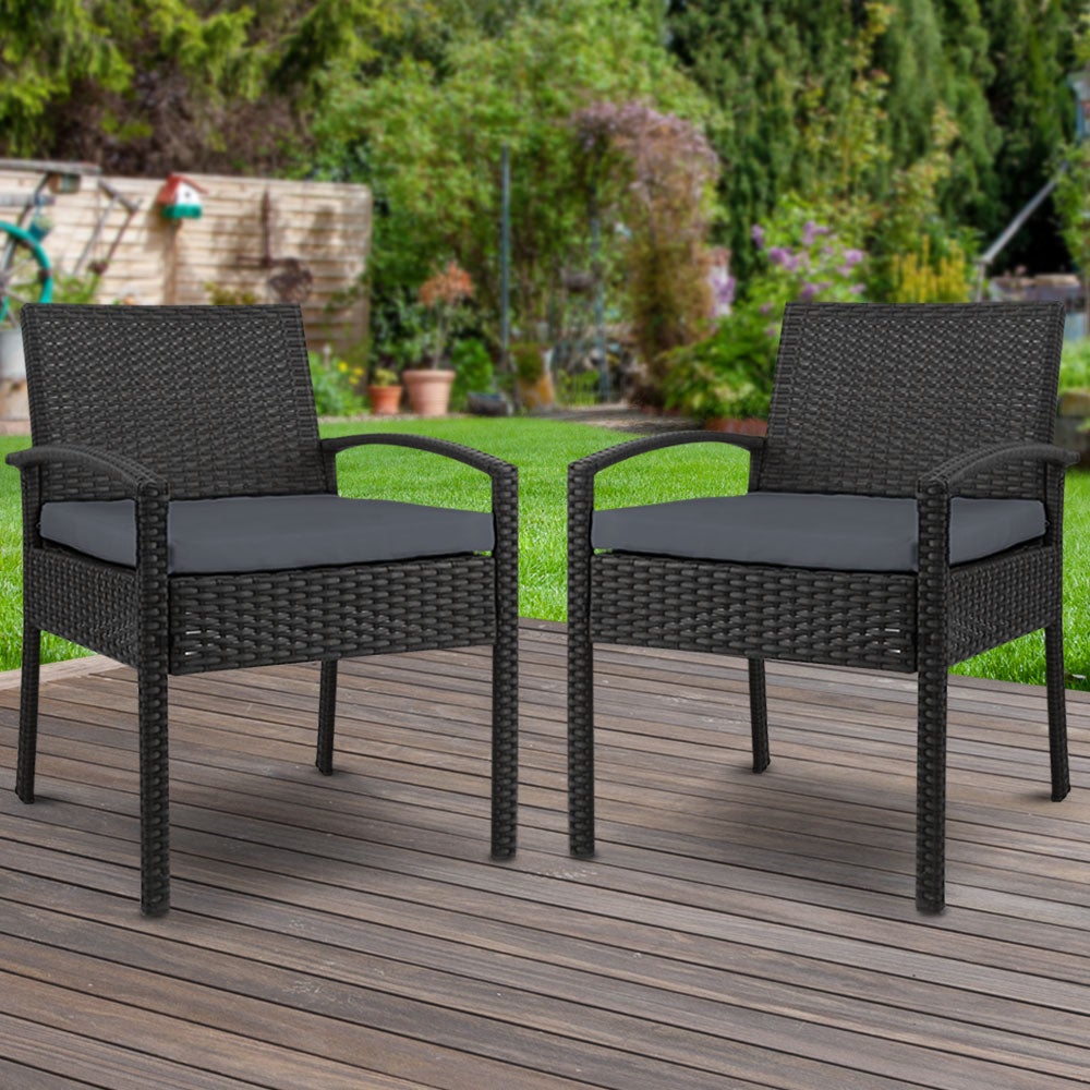 Set of 2 Outdoor Dining Chairs Wicker Chair Patio Garden Furniture