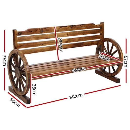 Gardeon Garden Bench Wooden Wagon Chair 3 Seat Outdoor Furniture