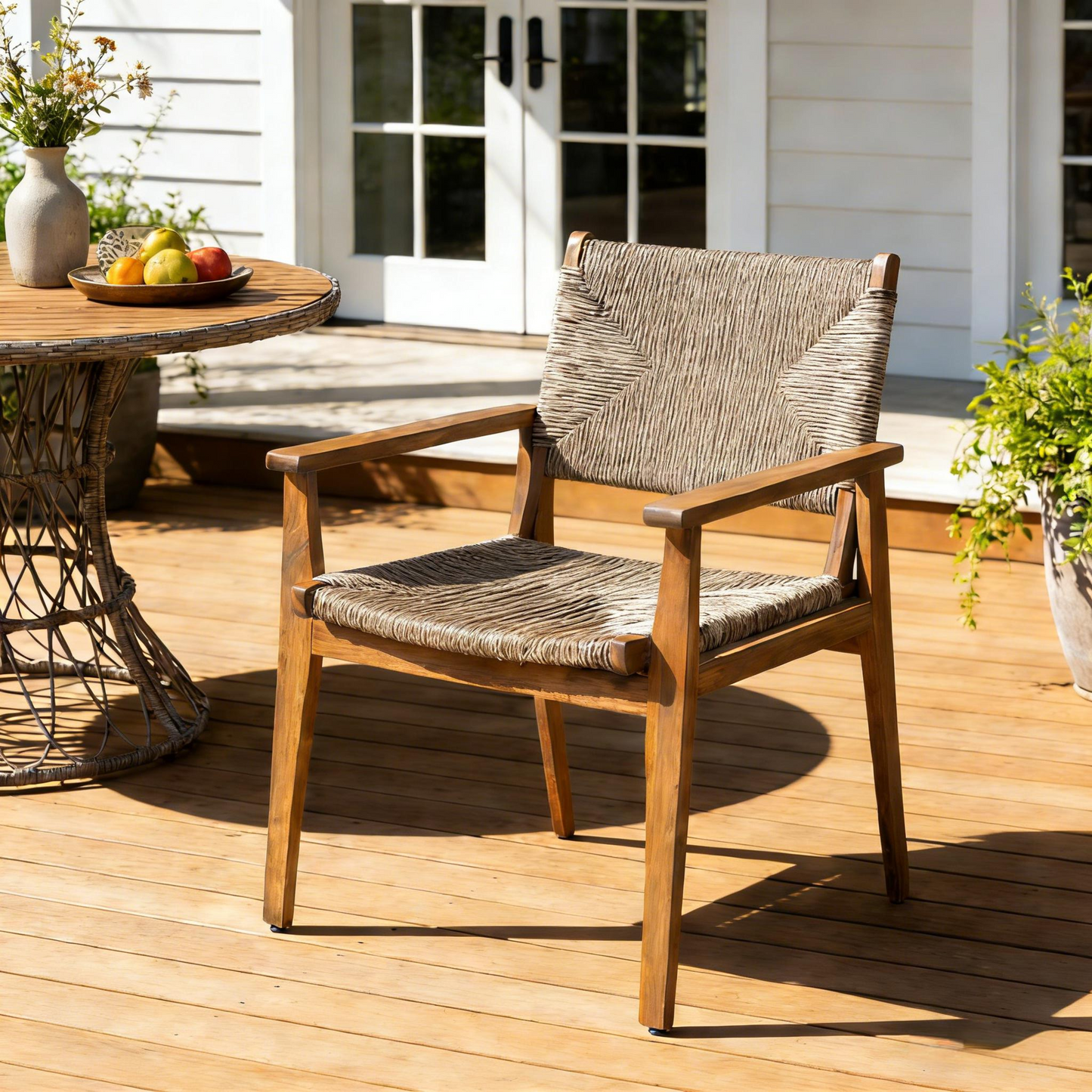 Outdoor Dining Chairs Set of 2 Acacia Wood Wicker