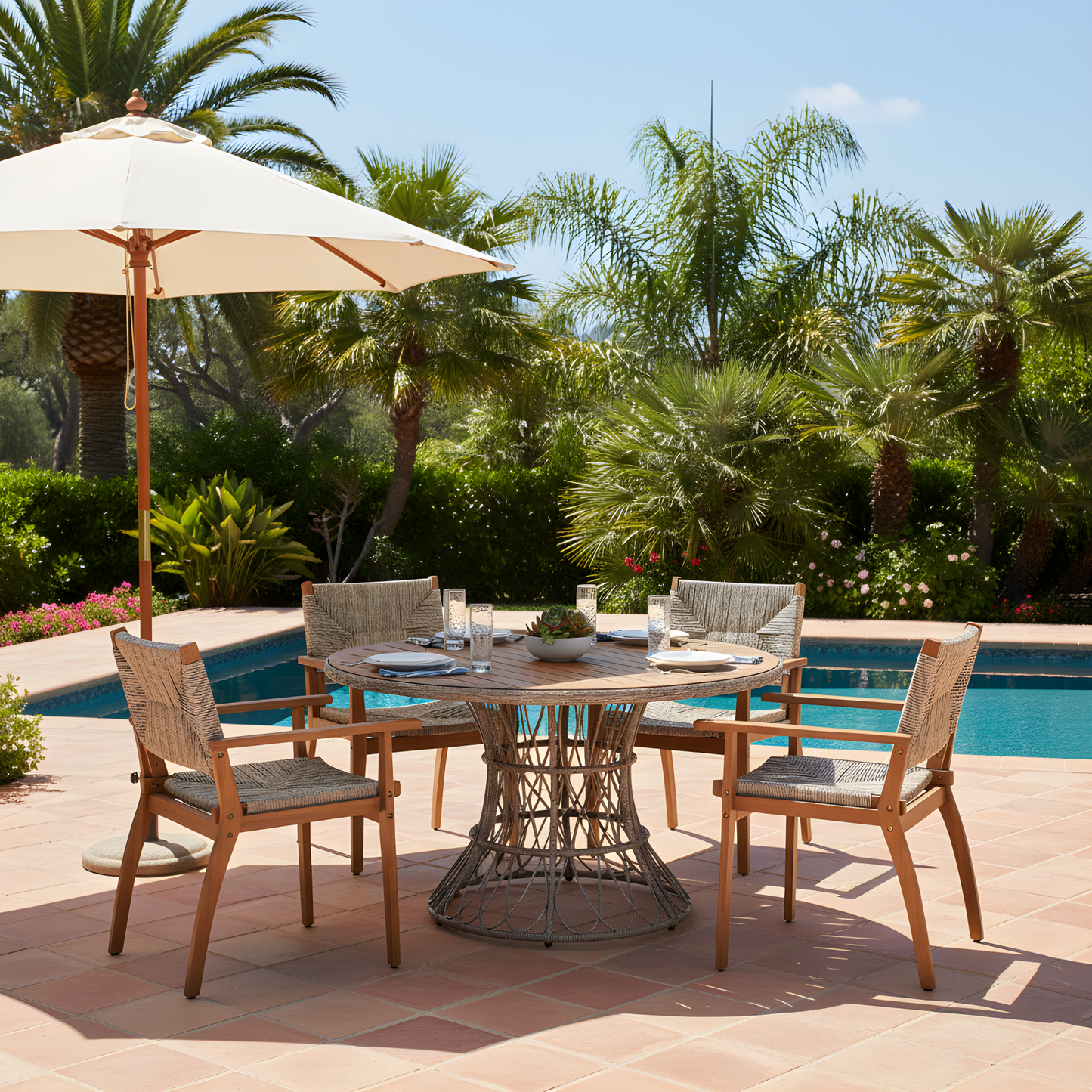 Outdoor Dining Chairs Set of 2 Acacia Wood Wicker