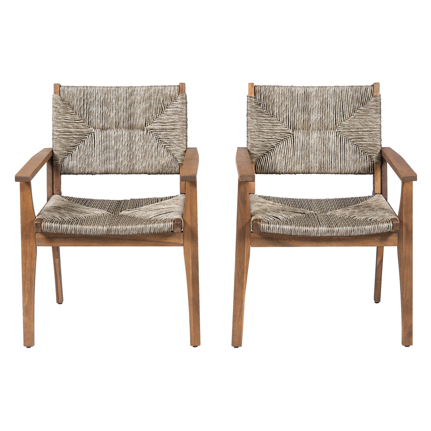 Outdoor Dining Chairs Set of 2 Acacia Wood Wicker