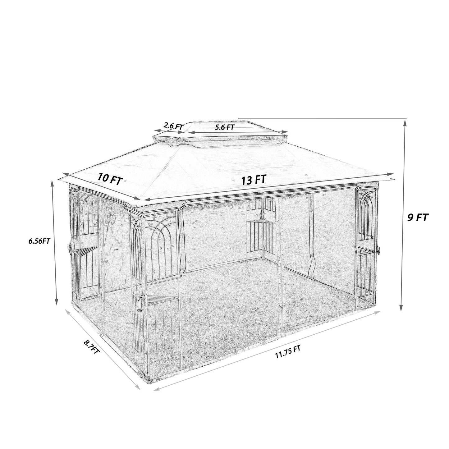 13x10 Outdoor Patio Gazebo Tent with Double Roof and Net