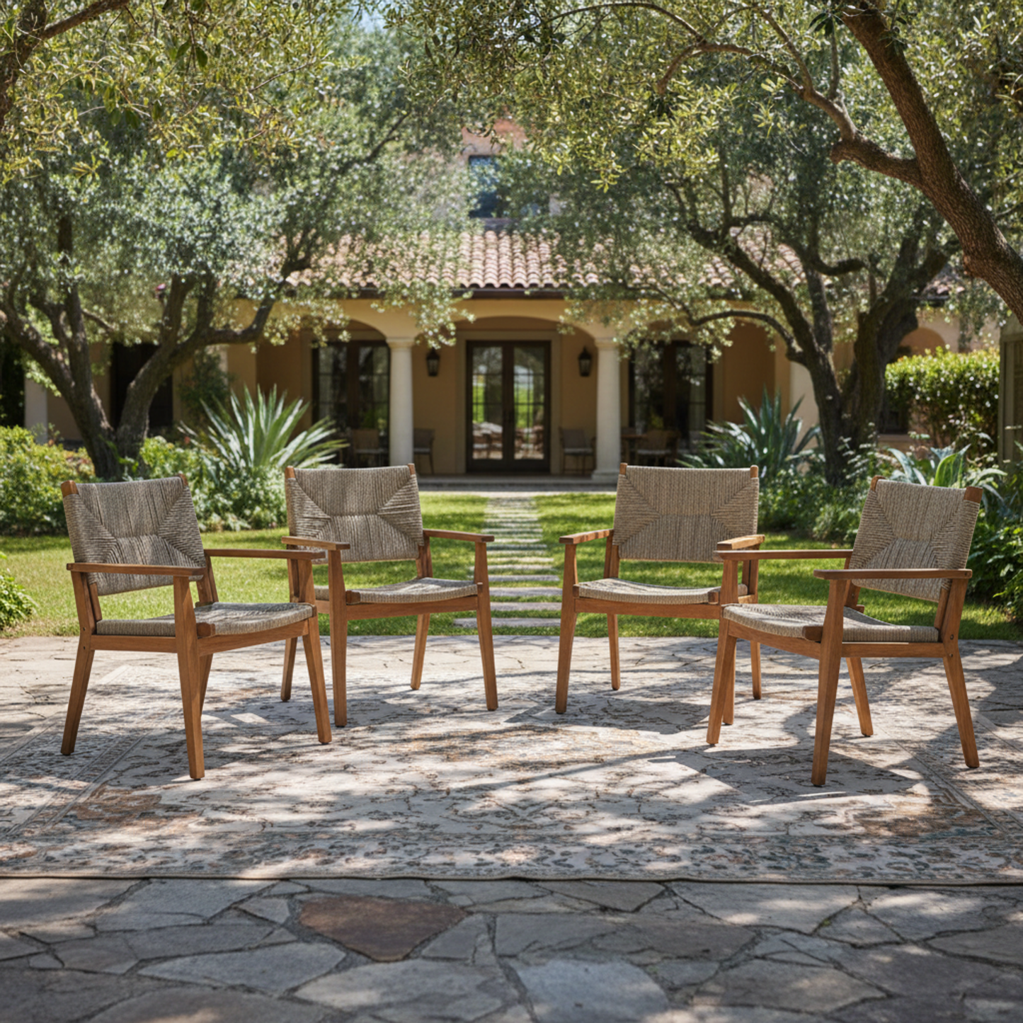 Outdoor Dining Chairs Set of 2 Acacia Wood Wicker