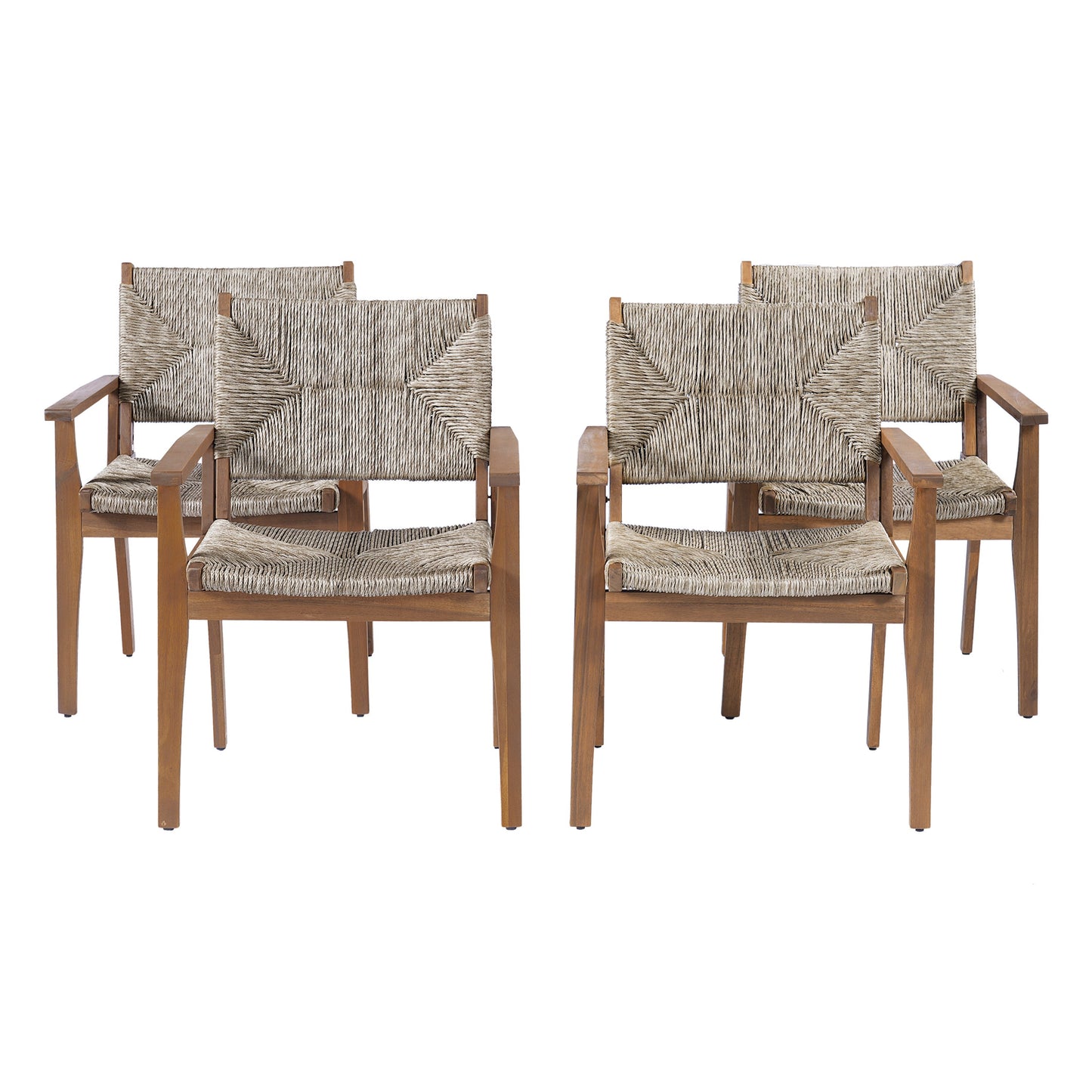 Outdoor Dining Chairs Set of 2 Acacia Wood Wicker