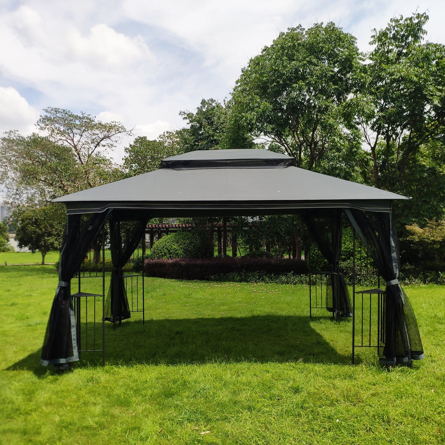 13x10 Outdoor Patio Gazebo Tent with Double Roof and Net